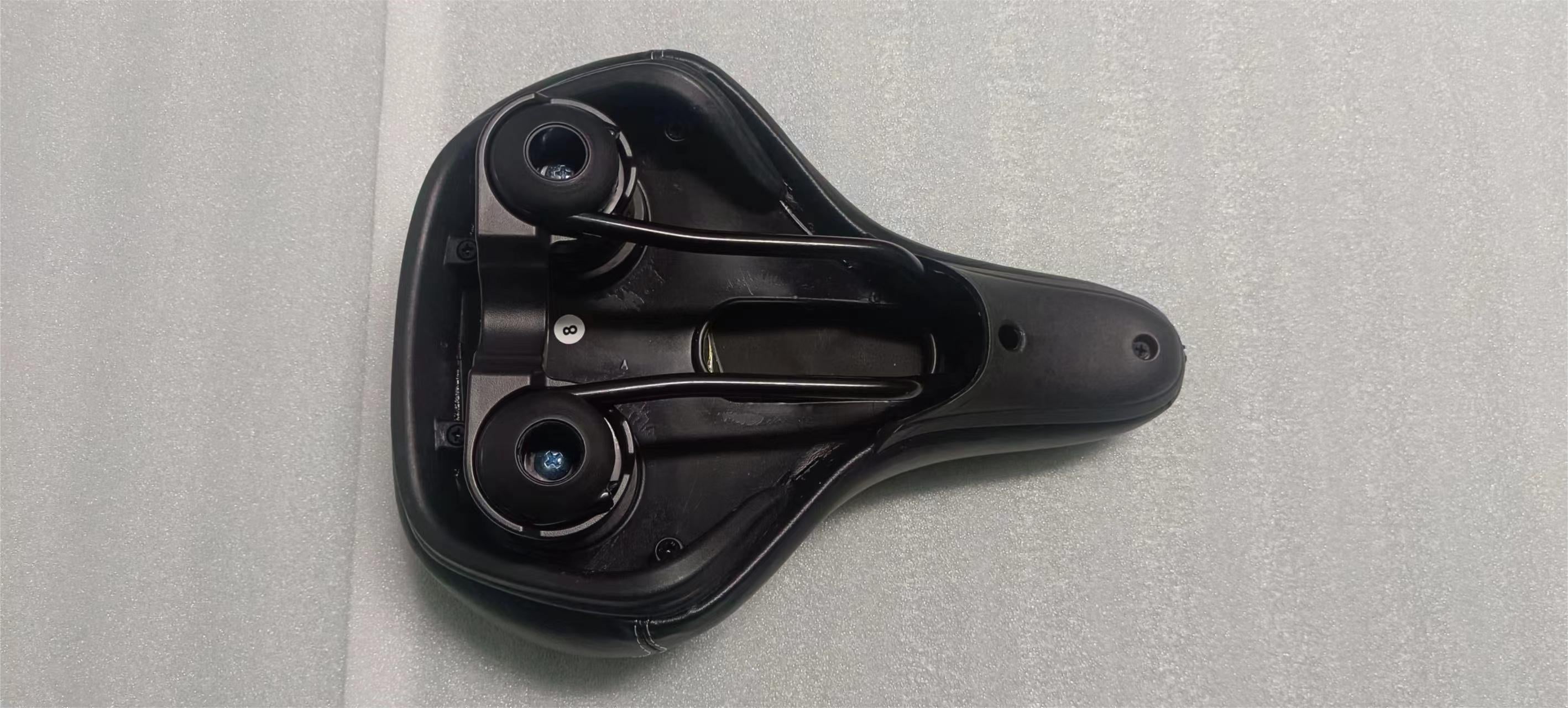 LANKELEISI electric bike saddle showing padded black seat with adjustable rail and ergonomic design for comfortable riding.